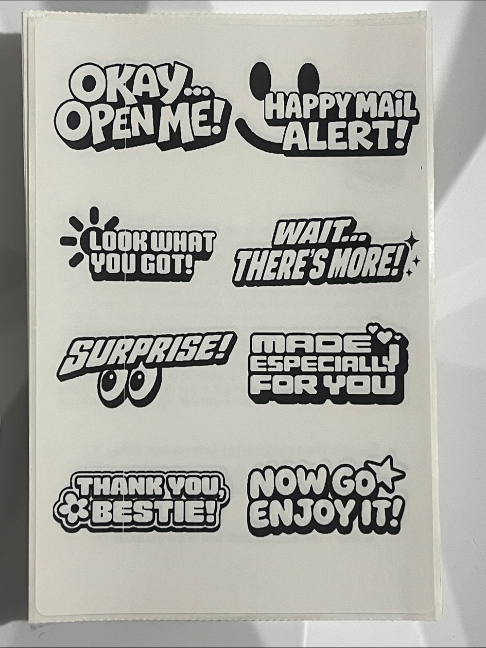 40 Hand Crafted Black & White Surprise Stickers